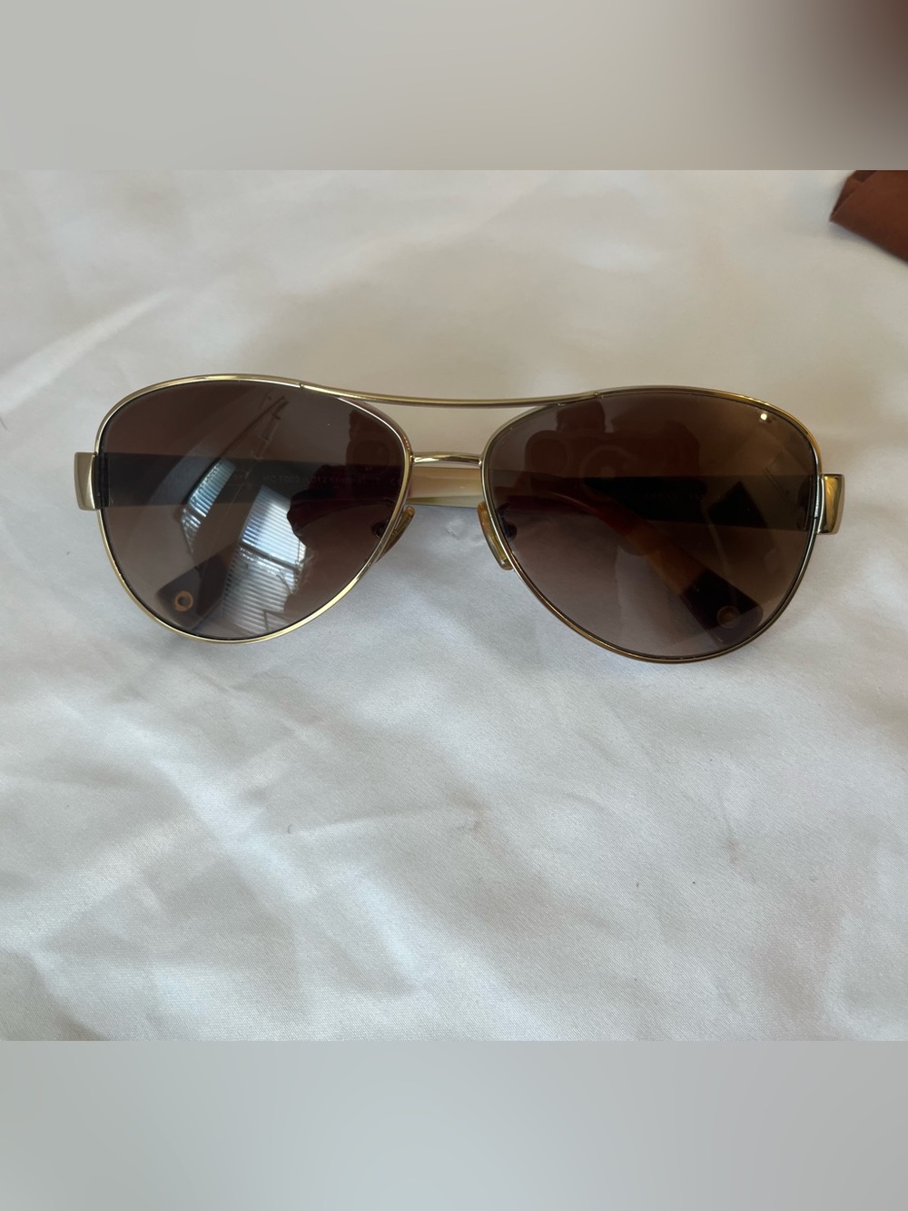 Y2K COACH Gold Aviator (Kristina) Sunglasses with Brown Lenses and Legacy Stripe - Picture 7 of 11
